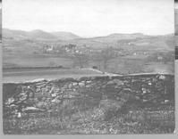 SA0248 - View of New Lebanon, looking west from Shaker fields and a stone wall. Identified on the back., Winterthur Shaker Photograph and Post Card Collection 1851 to 1921c